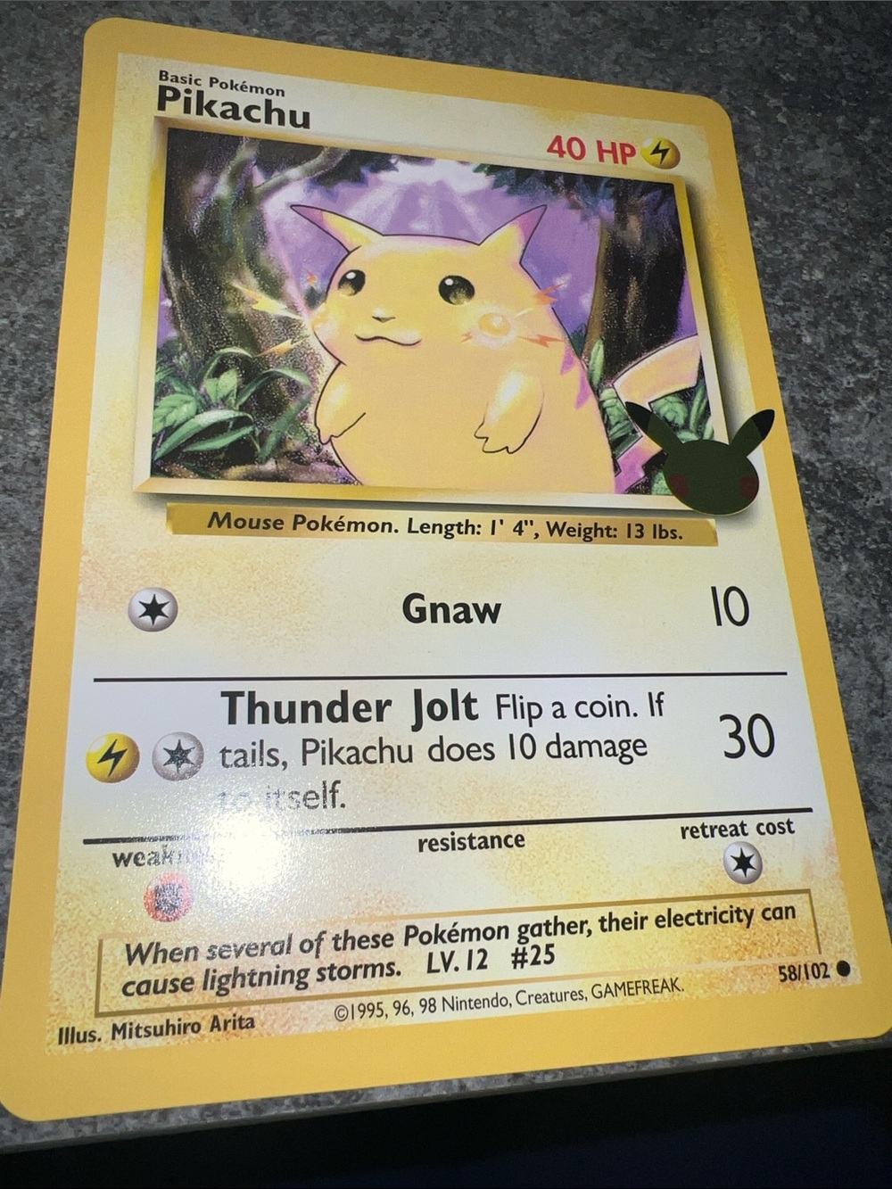 Pokemon Yellow Pikachu Trading Card with Purple Artwork
